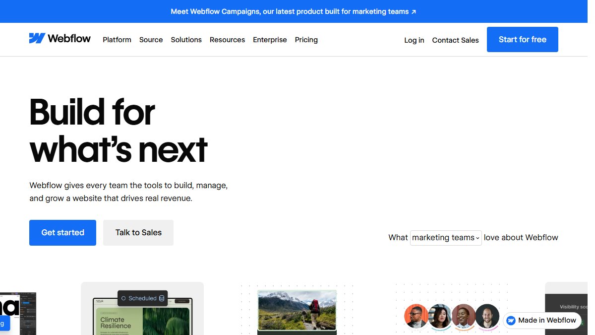 Webflow 官网截图